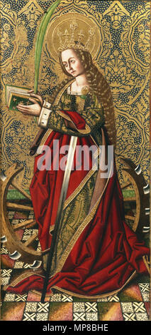 Santa Catalina. Español : La obra représenta un la mártir cristiana Santa Catalina de Alejandría, y forma parte del Retablo de la Piedad, San Miguel y Santa Catalina de la Iglesia de Santa María de Ejea de los Caballeros, municipio de la provincia de Saragosse. . Entre 1475 et 1485 circa circa. 719 Jimenez-prado-santa catalina Banque D'Images