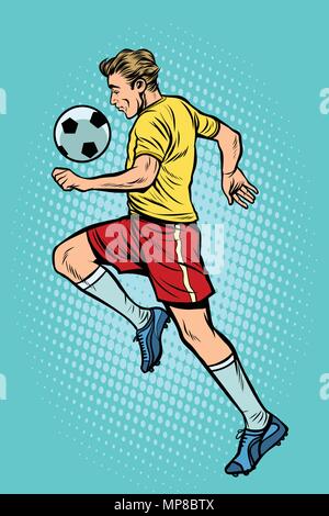 Joueur de football rétro avec un ballon de foot Illustration de Vecteur