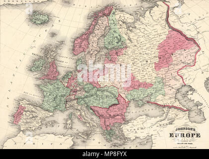 . Anglais : Johnson's Europe publié par Johnson et Ward. Titre : Pub Johnson dans les tôles d'acier (illustré) Famille Atlas, avec la géographie physique, et avec les descriptions, géographique, statistique et historique ... Par Richard Fisher Swainson, M.D. ... Cartes compilées, dessiné et gravé, sous la supervision de J.H. Colton et A.J. Johnson. New York : Johnson et Ward, Successeurs de Johnson et Browning (successeurs de J.H. Colton et compagnie,) n° 113 Fulton Street. 1865. Entré ... Mille huit cent soixante-quatre, par A.J. Johnson ... New York. Remarque : en couleur. Montre, entre autres Banque D'Images