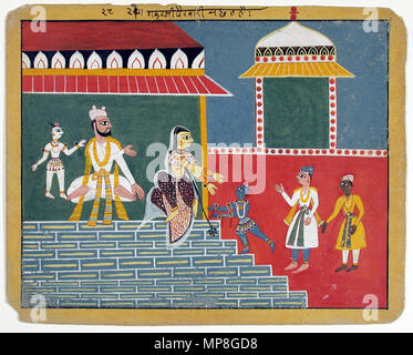 . Anglais : Série Titre : l'ancien texte de l'Éternel de nom : Bhagavata Purana Date de création : Affichage du 20ème siècle Dimensions : 8 1/8 po. x 10 1/4 in. (20,6 cm x 26 cm) de la ligne de crédit : Edwin Binney 3ème Numéro : 1990.613 Collection :  <a href ='http://www.sdmart.org/art/our-collection/asian-art' rel ='nofollow' >Les San Diego Museum of Art </a > . 27 juillet 2001, 10:24:33. Anglais : thesandiegomuseumofartcollection 776 Krishna monte un escalier pour le bras de Yasoda (6124554461) Banque D'Images