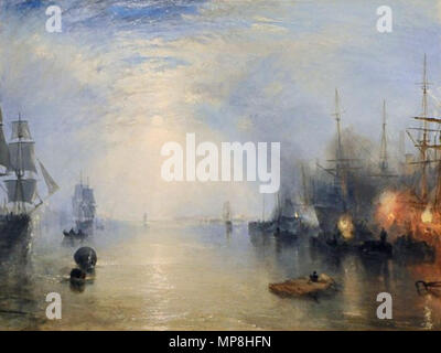 Keelmen dans les charbons d'attrape par Moonlight. détail . 1835. 742 Joseph Mallord William Turner, 'Keelmen dans les charbons d'attrape par nuit', 1835 Banque D'Images