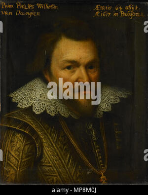 Datum 04-05-04 Portrait de Willem Philips (1554-1618), prince d'Orange.[1] TITRE ALTERNATIF(s) : Portret van Prins Willem Philips, Prins van Oranje Nassau (1554-1618) ; uit de Leeuwarden-reeks.[2] Portret van Willem van Oranje Philips- Nassau (1554-1618).[3] vers 1609-1633. Atelier 1273 de Michiel Jansz. van Mierevelt 003 Banque D'Images