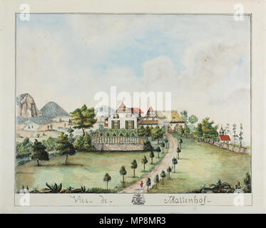 . Anglais : Vue de la chapelle avec immobilier Mattenhof Mittlerer et jardin, dans Kammersrohr, canton de Soleure, Suisse. Stylo Watercolored dessin, ca. Copie 1 800-1 830, après une 18e siècle veduta. De l'art print collection de la bibliothèque centrale de Soleure, la cote aa0554. Deutsch : Blick auf den Mittleren und Garten mit Mattenhof Kapelle dans Kammersrohr, Canton, Schweiz. Aquarellierte Federzeichnung, ca. Kopie nach einer 1 800-1 830, des Vedute 18. Jahrhunderts. Aus der Grafiksammlung der Zentralbibliothek Solothurn, Signatur aa0554. vers 1800. Artiste inconnu autour du y Banque D'Images
