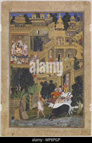 Le Seigneur Krishna dans la ville d'Or (Harivamsha) du harivamsa ,l'appendice d'Razmnama vers 1585. 763 Kalan Kesu et Miskin - Le Seigneur Krishna dans la ville d'Or (Harivamsha) - Google Art Project Banque D'Images