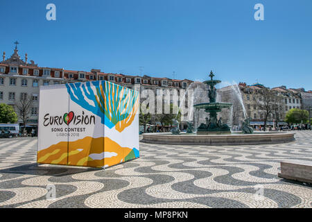 Concours Eurovision de la publicité sur une place de Lisbonne. Banque D'Images