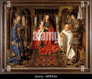 Madonna avec Canon Joris van der Paele. English : Oil on wood, 122 x 157 cm. Musée Groeninge, Bruges, Belgique . 1434. Jan Van Eyck 784 La Madone au Chanoine Van der Paele Banque D'Images