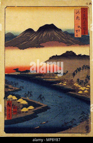 . Anglais : numéro d'Accession : 1957.287 : l'artiste Utagawa Hiroshige Afficher Titre : 'Province de Kawachi, Mont Otoko dans Hirakata' traduction(s) : '(Kawachi, Hirakata, Otokoyama) Makigata otokoyama' Series Title : vues célèbres de la soixante et quelques provinces de nom : Rokujuyoshu meisho zue Date de création : 1853 technique : gravure sur bois HAUTEUR : 13 1/2 po. Largeur : 9 1/16 in. Dimensions d'affichage : 13 1/2 po. x 9 1/16 in. (34,29 cm x 23,02 cm) Editeur : Koshimuraya Heisuke Credit Line : legs de Mme Cora Burnett Timken : Copie de l'étiquette 'une des séries : Rokuju ye Shin. Meisho dzu. ''Vues des 60 provinces ou plus''. Banque D'Images