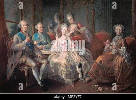 Anglais : La famille du duc de Penthièvre en 1768 ou la tasse de chocolat de la famille du Duc de Penthièvre appelée la tasse de chocolat 1768. 786 La tasse de chocolat, 1768 Banque D'Images