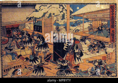 . Anglais : numéro d'Accession : 1983.4 : l'artiste Utagawa Kunisada Afficher Titre : La Quarante-sept Ronin Moronao attaque's Mansion et le titre de la série : le syllabaire japonais remet sur le Conseil du Trésor de loyaux serviteurs Kanadehon chushingura Suite Nom : Date de création : 1830-1840 Médium : le bloc de hauteur : 8 13/16 in. Largeur : 13 11/16 in. Dimensions d'affichage : 8 13/16 in. x 13 11/16 po. (22,38 cm x 34,77 cm) Editeur : Yorozuya Kichibei mention de sources : Don de Mme William T. Stephens Collection :  <a href ='http://www.sdmart.org/art/our-collection/asian-art' rel ='nofollow' >Les San Diego Museum of Art Banque D'Images