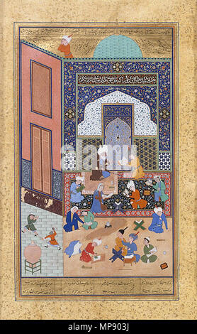 Laila et Majnun dans l'école. À partir d'un folio (Khamsa de Nizami Ganjavi Quintet). 931 de l'hégire/A.D. 1524-25. 789 Laila et Majnun à l'école Banque D'Images