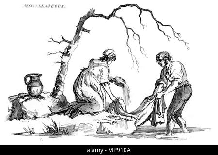 . "L'homme et femme lave-linge dans un ruisseau", de William Henry Pyne's microcosme, 1806. Montre les hommes et les vêtements de classe inférieure en 1806 en Angleterre. 1806. William Henry Pyne (-1843) Noms alternatifs W.H. Description de l'écrivain anglais Pyne, illustrateur et peintre Date de naissance/décès 1769 / 21 Avril 1770 29 mai 1843 Lieu de naissance/décès Londres Londres Greater London Authority lieu de travail du contrôle : Q8012127 : 122270360 VIAF ISNI : 0000 0001 0788 9349 ULAN : 500032205 RCAC : n50049359 NLA : 36089434 793 1806 Blanchisserie WorldCat Banque D'Images