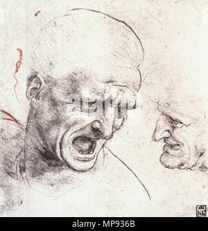 English : études de la tête . Études de tête . Entre 1504 et 1505. 803 Leonardo da Vinci, Responsable des études pour la bataille d'anghiari Banque D'Images