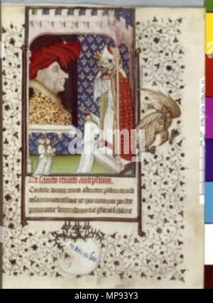 . Maître de Rohan. Saint René et portrait de Louis II d'Anjou miniatures dans le manuscrit réalisé par le maître de Rohan à Angers pour Louis II d'Anjou. 15e siècle. Maître de Rohan. 806 Les heures de Paris de René d'Anjou02 Banque D'Images