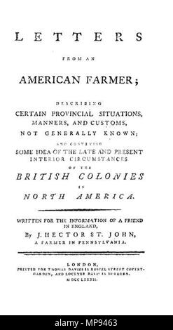 . Anglais : Lettres d'un cultivateur américain télécopieur page titre de la 'New Edition', copié à partir d'Oxford World's Classics edition. 1782. J. Hector St John de Crèvecoeur (1732-1813) 807 LettersFromAnAmericanFarmer Banque D'Images