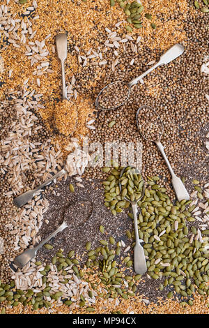 Semences et ancien patron de cuillerées à thé Banque D'Images