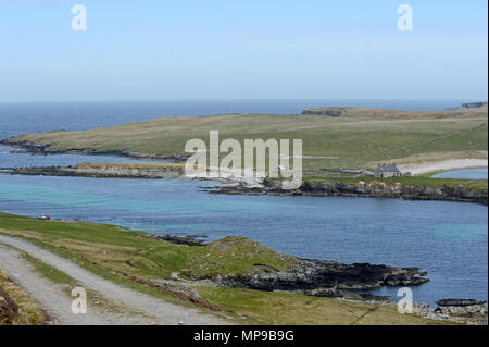 La signalisation et le zoom des photos de Noss national nature reserve est de Shetland off Bressay uniquement accessible par les petites nervures Banque D'Images