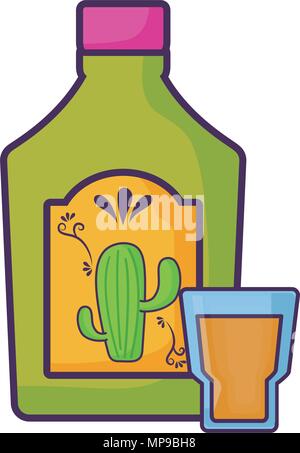 Bouteille de tequila et tourné sur fond blanc, vector illustration Illustration de Vecteur