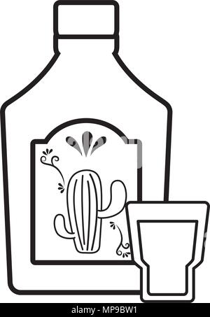 Bouteille de tequila et tourné sur fond blanc, vector illustration Illustration de Vecteur