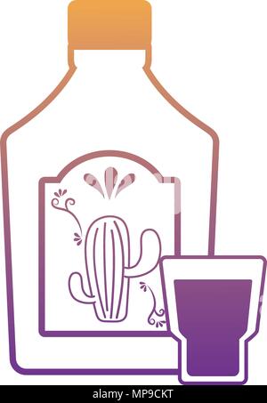 Bouteille de tequila et tourné sur fond blanc, vector illustration Illustration de Vecteur