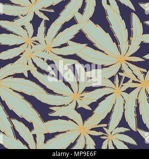 Modèle vectoriel continu avec feuilles de marijuana chemin jaune sur fond bleu Illustration de Vecteur