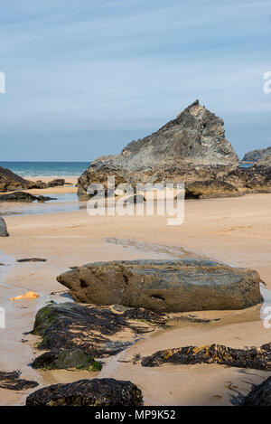 La plage de Bedruthan Steps à Cornwall, England, UK Banque D'Images