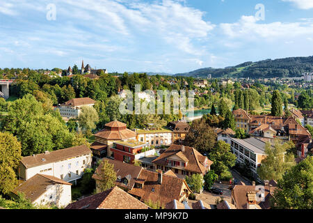Berne, Suisse - le 31 août 2016 : Panorama avec Historical Museum et Aare à Berne, Suisse. Vu à partir de la Bundesterrasse Banque D'Images