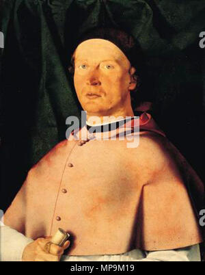 . Italiano : Il Ritratto di Bernardo de Rossi di Lorenzo Lotto, è un quadro (olio su tavola, 43,5 x 55 cm) che si trova a Napoli, nel Museo di Capodimonte (inv. Q 57), facente parte della Collezione Farnese. Portrait de l'Évêque Bernardo de Rossi // Capodimonte . 1505. Lorenzo Lotto (1480-) Description Le peintre italien et fresquiste Date de naissance/décès vers 1480 1556 / 1557 Lieu de naissance/décès Venise Loreto lieu de travail Recanati (1506-1508), Venise (1500), Trévise (1503-1506), Rome (1509-1512), Bergame (1513-1525), Venise (1513-1517), Trévise (1525-1527), Venise (1527-1529) Banque D'Images