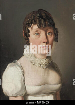 823 Louis Léopold Boilly - Portrait d'une dame, demi-longueur, dans une robe blanche avec le col de dentelle Banque D'Images