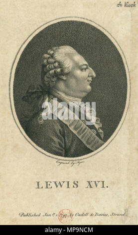 . Anglais : Portrait de Louis XVI de France . 1797 (publié). 824 - Louis XVI 1797 Agar Banque D'Images