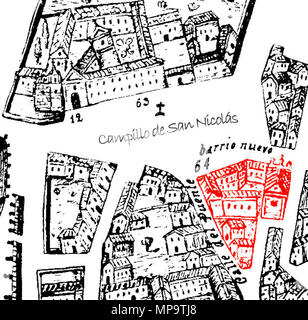 (C) RATIO Entwicklungen GmbH [ug] . Español : Información parcial del plano de Ventura Seco (1738). Señalado en rojo el edificio ya desaparecido de la Casa Pía de la aprobación, una institución de finales del siglo dedicada a las mujeres descarriadas de la Ciudad de Valladolid en Espagne. 1738. Nicolás Pérez 1219 Valladolid Casa Pia Aprobacion Ventura Plano Seco le ni Banque D'Images