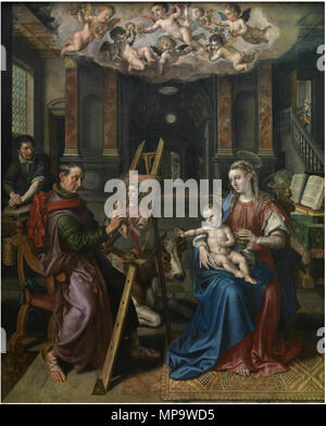 Saint Luc peignant la Vierge Marie 1602. 841 Maerten de Vos - Saint Luc peignant la Vierge Banque D'Images