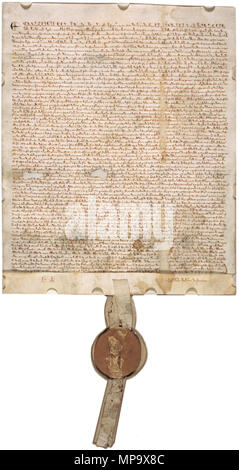 . Anglais : La version 1297 de la Magna Carta, l'un des quatre originaux du document. Cette copie a été anciennement propriété de la famille de 2955 et les comtes de Cardigan, et plus tard la fondation Perot. David Mark Rubenstein, co-fondateur et directeur général du groupe Carlyle, a acquis le document en 2007 et l'a prêté à la National Archives and Records Administration. Il est maintenant sur l'affichage public dans l'Ouest Rotunda Gallery de l'édifice des Archives Nationales à Washington, D.C., USA. 1297 ; 22 juillet 2009 (date d'origine).. Chargé par J.Delanoy. 844 Grande Charte (version 1297 avec joint, propriété Banque D'Images