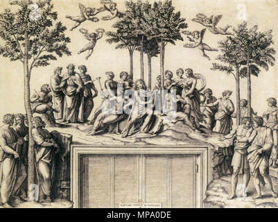 Apollo sur le Parnasse entre 1515 et 1518. 853 Marcantonio Raimondi - Apollo sur le Parnasse - WGA18972 Banque D'Images