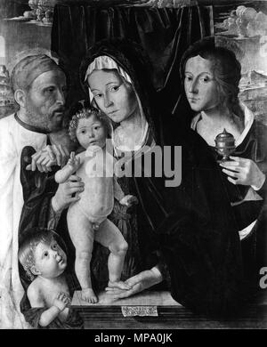 Marco Palmezzano (Italien, ca. 1460-1539). "La Sainte Famille avec saint Jean Baptiste et Sainte Marie Madeleine, 1500-1505'. huile sur panneau. Walters Art Museum (37,437) : acquis par Henry Walters avec la Collection, 1902. Massarenti Marco Palmezzano 37,437 854 - la Sainte Famille avec saint Jean Baptiste et St Marie Madeleine - Walters 37437 Banque D'Images