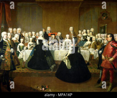 . Petit-déjeuner de mariage de Marie-Thérèse d'Autriche et de François de Lorraine (un banquet à la Cour de l'empereur allemand Charles VI) . vers 1736. 858 Maria Theresa et Francis Petit-déjeuner de mariage par Martin van Meytens ca 1736 Banque D'Images