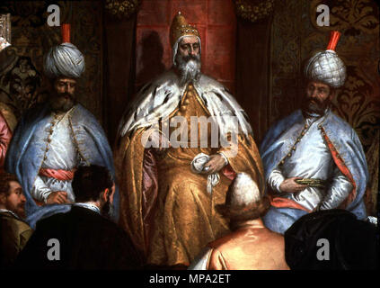 . Anglais : Marino Grimani (1532-1605) réception de l'ambassadeur persan . fin 16ème / début du 17e siècle. Gabriele Caliari 862 Marino Grimani recevant l'Ambassadeur Persan Banque D'Images