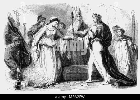 Le 11 novembre 1100 le roi Henri I (1068-1135), quatrième fils de Guillaume le Conquérant, épouse Matilda, la fille de Malcolm III d'Écosse à l'abbaye de Westminster le 11 novembre 1100. Bien qu'Henry et Mathilde ont été émotionnellement proches, leur union a été également politiquement motivés. Matilda était membre de la West Saxon famille royale, d'être la nièce de l'Edgar AEtheling, l'arrière petite fille d'Edmund Ironside et un descendant d'Alfred le Grand. Pour Matilda, une femme ambitieuse, c'était l'occasion pour un statut élevé et de pouvoir en Angleterre. Banque D'Images