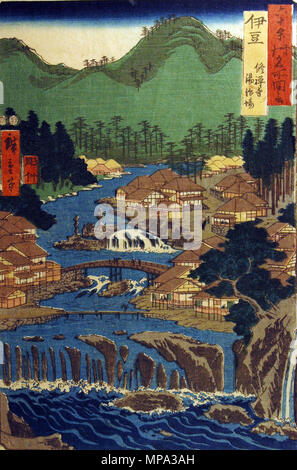 . Anglais : numéro d'Accession : 1957.265 : l'artiste Utagawa Hiroshige Afficher Titre : 'La Province d'Izu, les sources chaudes du Temple Shuzen' traduction(s) : '(, Izu, Shuzenji Tojiba)' : le titre de la série célèbre vue sur les soixante et quelques provinces de nom : Rokujuyoshu meisho zue Date de création : 1853 technique : gravure sur bois HAUTEUR : 13 1/2 po. Largeur : 9 in. Dimensions d'affichage : 13 1/2 in. x 9 in. (34,29 cm x 22,86 cm) Editeur : Koshimuraya Heisuke Credit Line : legs de Mme Cora Burnett Timken : Copie de l'étiquette 'une des séries : Rokuju ye Shin. Meisho dzu. ''View de 60 provinces ou plus''. Publié par Koshei kei en 1 Banque D'Images