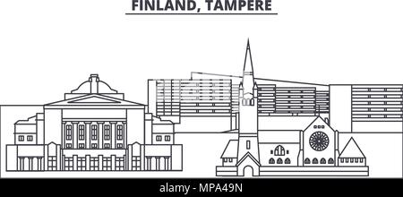 La Finlande, Tampere skyline ligne vector illustration. La Finlande, Tampere ville linéaire avec des sites célèbres de la ville, vecteur, paysage. Illustration de Vecteur