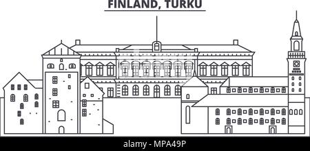 La Finlande, Turku skyline ligne vector illustration. La Finlande, Turku ville linéaire avec des sites célèbres de la ville, vecteur, paysage. Illustration de Vecteur