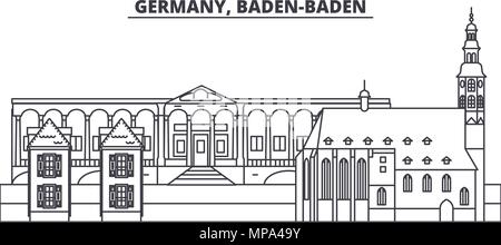 Allemagne, Baden Baden skyline ligne vector illustration. Allemagne Baden Baden, paysage urbain linéaire avec des sites célèbres de la ville, vecteur, paysage. Illustration de Vecteur