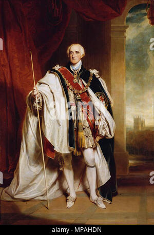 Portrait de Richard Wellesley, 1er marquis Wellesley (1760-1842) . Anglais : Lord Wellesley en porte-jarretelles Robes, avec l'insigne du Grand Maître de l'Ordre de Saint Patrick autour de son cou et le transport du personnel d'office en tant que blanc Lord Steward. . Vers 1832. 1060 Richard Colley Wellesley, Marquis Wellesley Banque D'Images