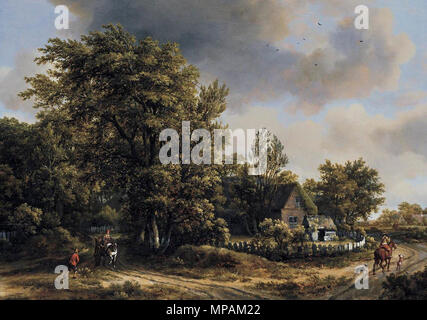 Anglais : Paysage avec les voyageurs seconde moitié du 17e siècle. 880 Meindert Hobbema - paysage avec des voyageurs - WGA11442 Banque D'Images