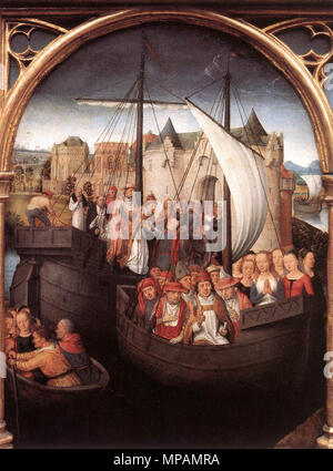 Anglais : St Ursula culte : départ de Bâle (scène 4) 1489. 883 Memling, reliquiario di Sant'orsola 04 Banque D'Images