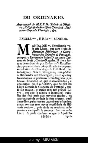 883 e Historicas Memorias Genealogicas dos Grandes de Portugal - Licença do Ordinario Banque D'Images