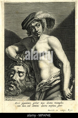 Anglais : David avec la tête de Goliath Français : David tenant la tête de Goliath entre 1633 et 1657. 888 Michel Lasne après Aubin Vouet - David avec la tête de Goliath, un00516634 001 l Banque D'Images