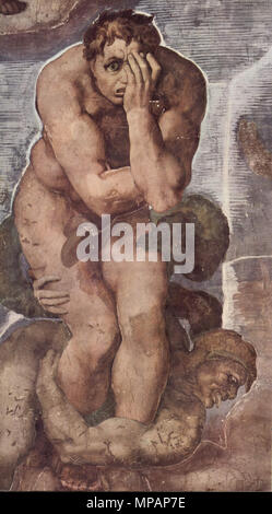 Le Jugement Dernier . Deutsch : Détail : Verdammter mit Figuren der Unterwelt (unten rechts) . à partir de 1536 jusqu'en 1541. 889 Michelangelo Buonarroti - Le Jugement dernier - détail 010 Banque D'Images