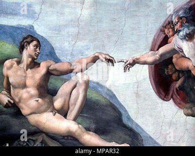 La création d'Adam . Anglais : Création d'Adam . circa 1511. 891 Michelangelo-création Banque D'Images