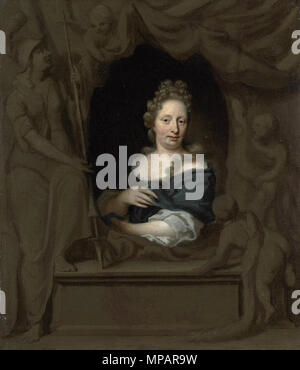 Portrait d'Eva Visscher. Pendentif de fichier:Michiel van musscher - ovale en grisaille zelfportret.jpg . 1685. Michiel van Musscher 002 892 Banque D'Images