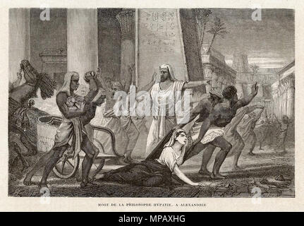 . English : 'la mort de la philosophe Hypatie, à Alexandria'. Cette version est de l'EDDV livre des savants illustres, depuis l'antiquité jusqu'au dix-neuvième siècle , par Louis Figuier, d'abord publié 1866 : [1]. Cependant, cette image est apparue plus tôt dans la revue Le Voleur illustre, numéro 475, 7 décembre 1865 : [2]. Notez que cette photo a une connotation raciste. English : 'Mort de la philosophe Hypatie, à Alexandrie'. Cette version particulière provient de l'ouvrage Vies des savants illustres, depuis l'antiquité jusqu'au dix-neuvième siècle de Louis Figuier, published in 1866 : [3]. Banque D'Images